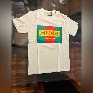 Gucci White Tee with Green, Red and Yellow Logo